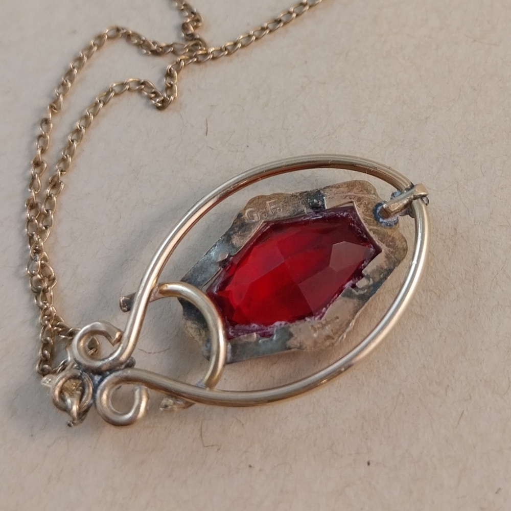 Gold Filled and Red Pendant Necklace - Picture 7 of 15
